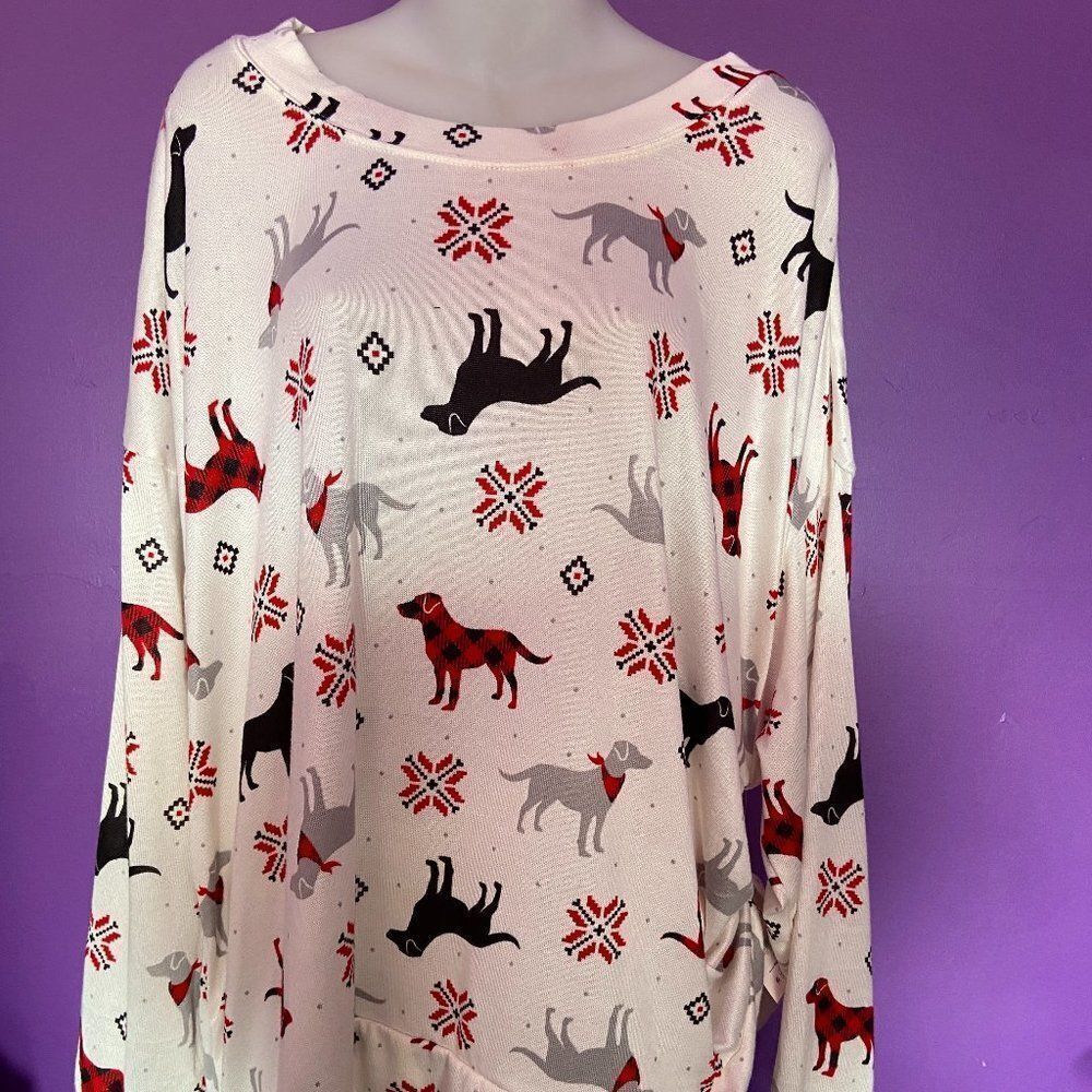 Secret Treasures Women's Blouse 3X Red Black White Dog Print Long Sleeve Top